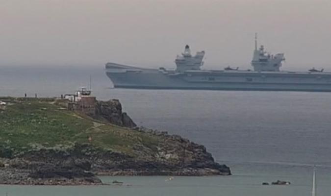 NCI St Ives with HMS Prince of Wales offshore during G7 summit