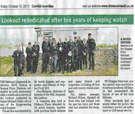Cornish Guardian report on NCI Stepper Point rededication after rebuilding