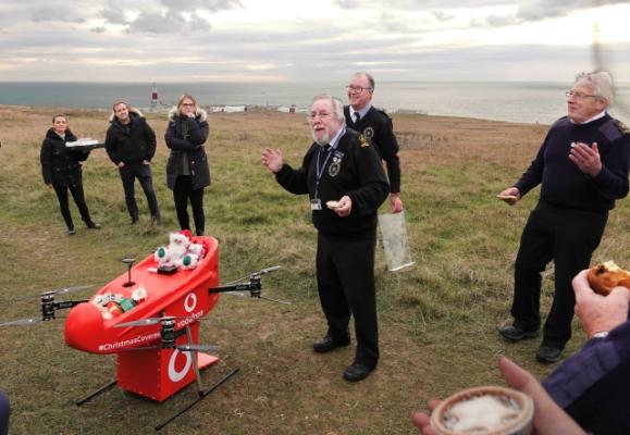 NCI Portland Bill receive mince pies from Santa thanks to Vodaphone Drone