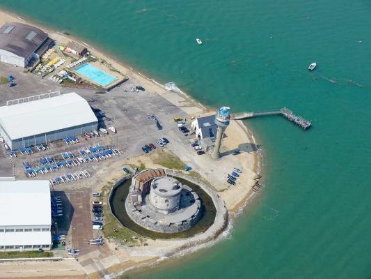 View of Calshot Castle and tower from a helicopter (photo Alison Lewis)