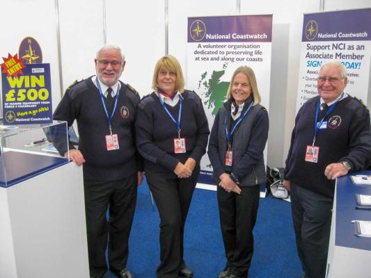 Terry Jamieson, Di Roblett, Julie Bennett and Jack Aalan on NCI stand at Southampton Boat Show