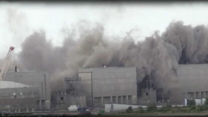 Part of Fawley Power station is demolished 