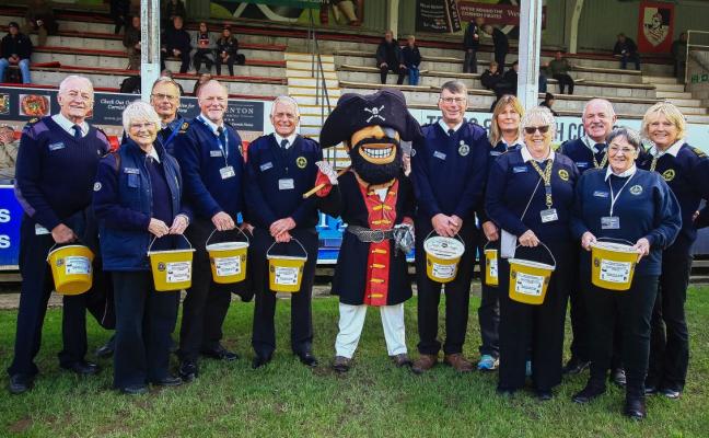 NCI Gwennap Head fund-raising team at the Pirates rugby club with their mascot Captain Benbow