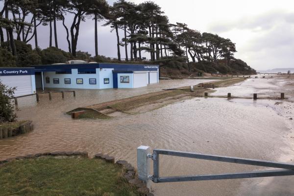 Lepe car park and the old Cafe flooded