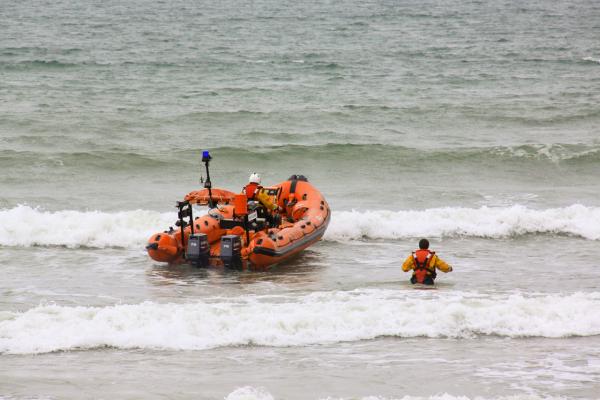 The RNLI Penlee Atlantic 75 lifeboat during "Beach Day"