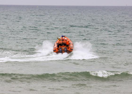 The RNLI Penlee Atlantic 75 lifeboat during "Beach Day"