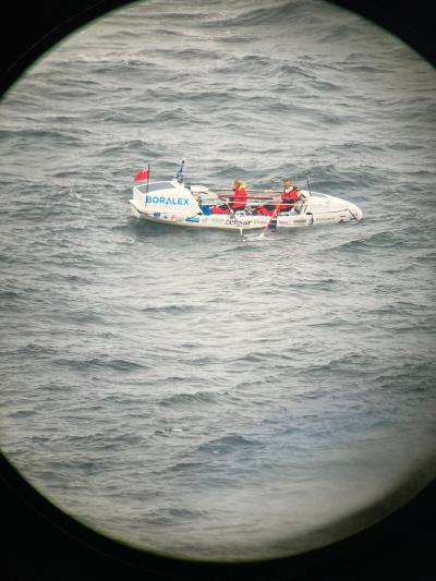 The rowing boat Boudicea seen through Gwennap Head’s main optics. 