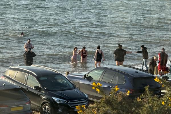 New Year's day swimmers at Lepe Country Park