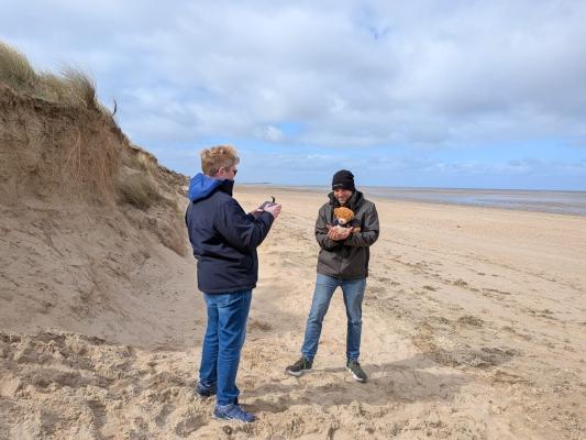 Barney station mascot co-starring with National Trust Ranger Aaron in educational video