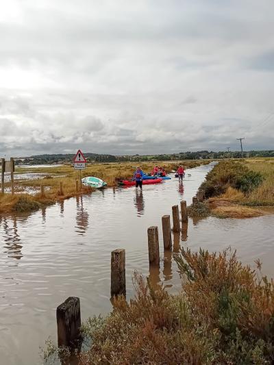A flooded Beach Road Brancaster