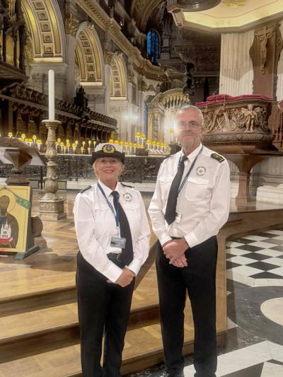 Two of our watchkeepers (Steve Parrott, Fundraising Office, right) at St Paul's Cathedral for the annual National Service for Seafarers 